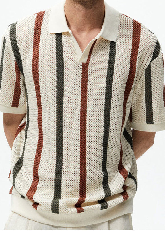 Summer Tees Men Out French Knit Hollow Rainbow Graphic Striped FashionChic