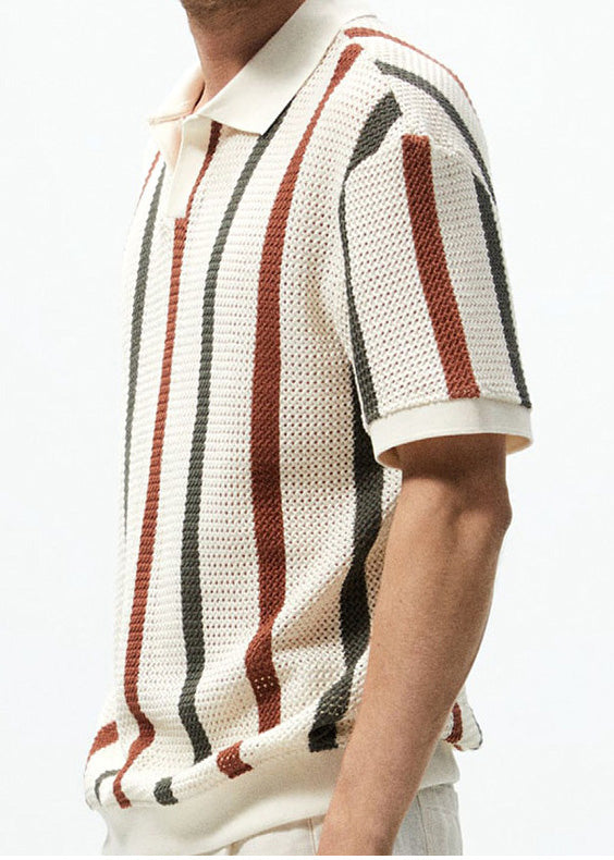 Summer Tees Men Out French Knit Hollow Rainbow Graphic Striped FashionChic