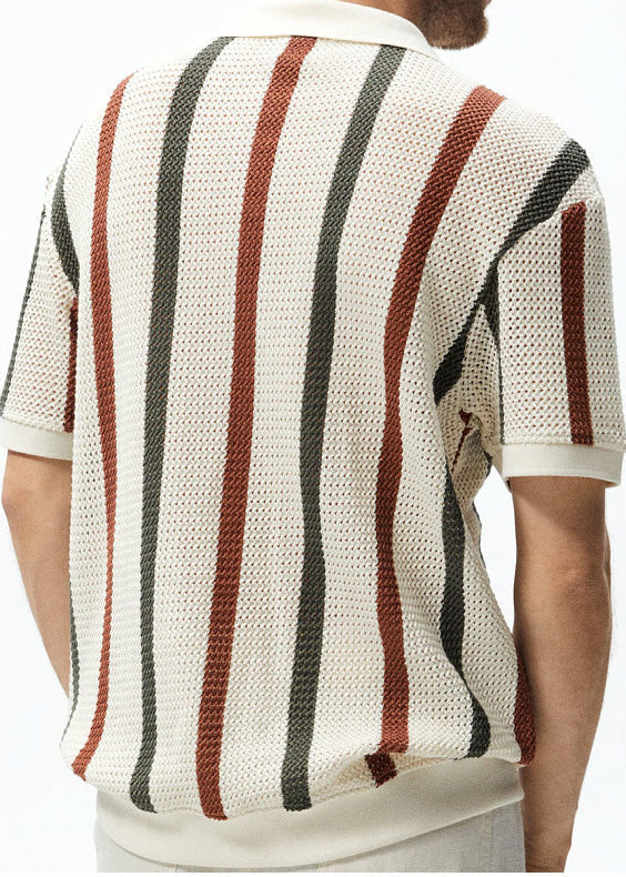 Summer Tees Men Out French Knit Hollow Rainbow Graphic Striped FashionChic