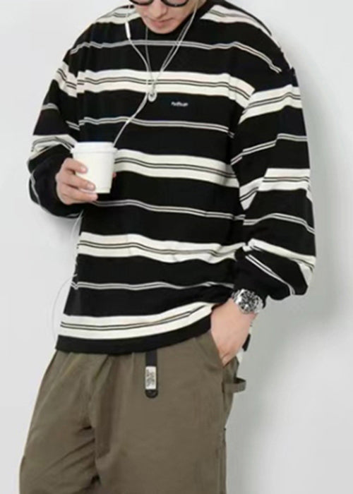 French Mens Red T Striped O-Neck Cotton Spring Shirts FashionChic