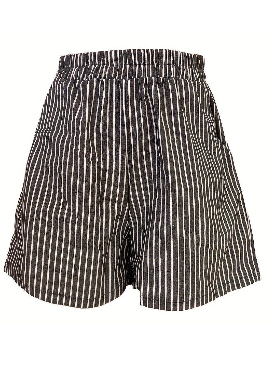 French Striped Pockets Elastic Waist Cotton Shorts Summer FF043 MZF-SPTS240607
