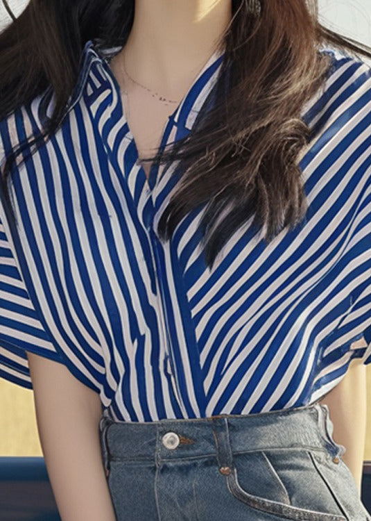 French Striped V Neck Patchwork Cotton Shirt Summer QT038 OL-STP241001