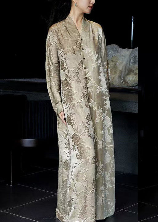 Button Silk Neck Shirts Print Dresses V Fall French FashionChic