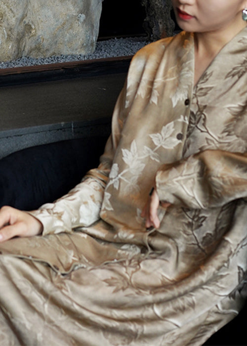 Button Silk Neck Shirts Print Dresses V Fall French FashionChic