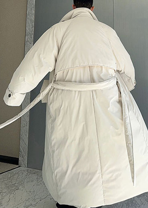 French White Double Breast Tie Waist Men Parka Winter RJ002 ABC