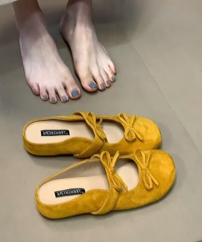 Bow Splicing Sandals French Yellow Slide Wedge FashionChic