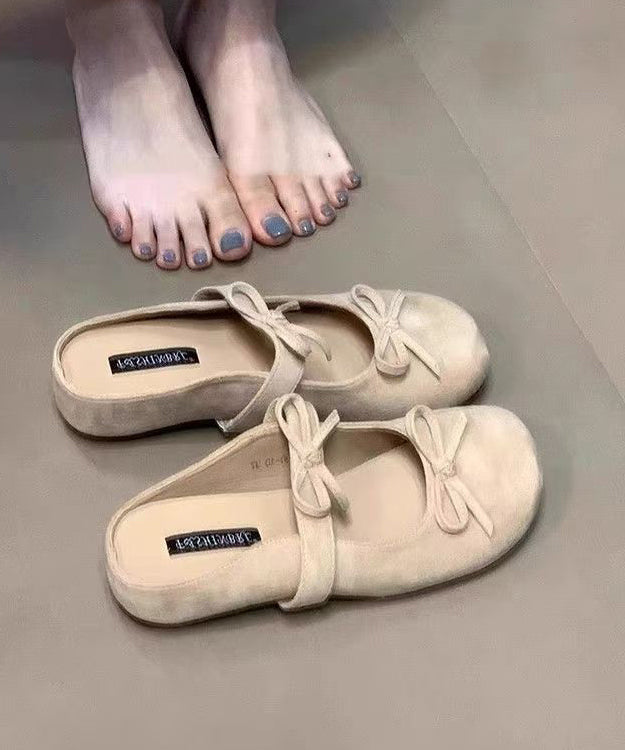 Bow Splicing Sandals French Yellow Slide Wedge FashionChic