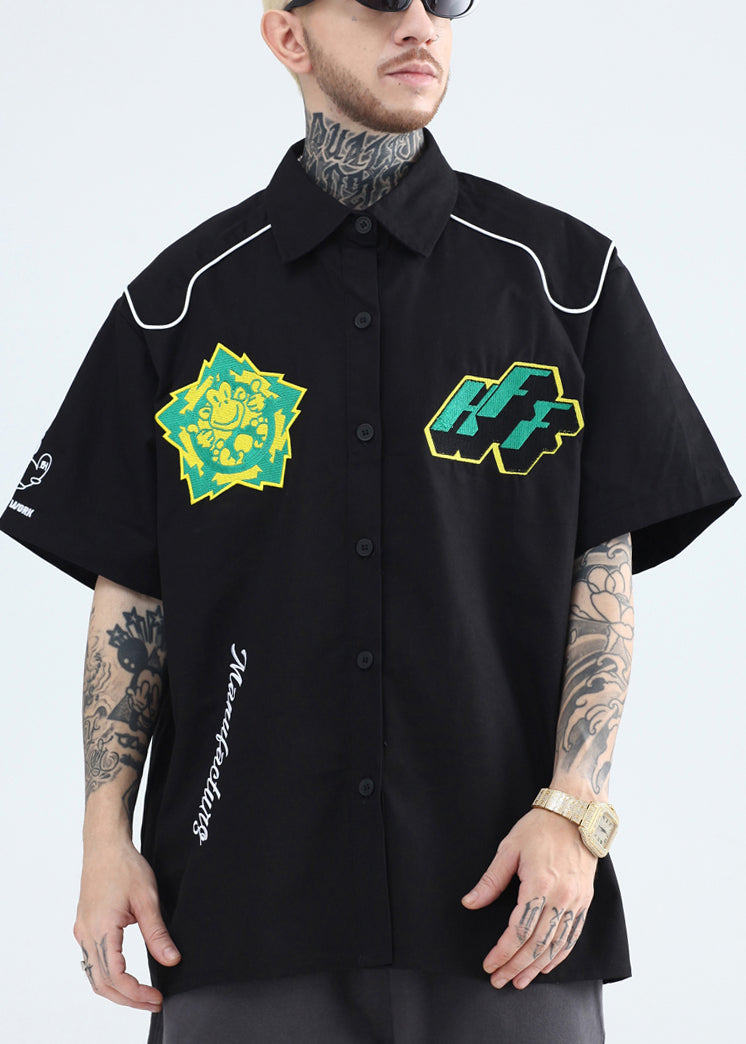 Mens Pan Yellow Collar Shirts Peter French Print Cotton Summer FashionChic