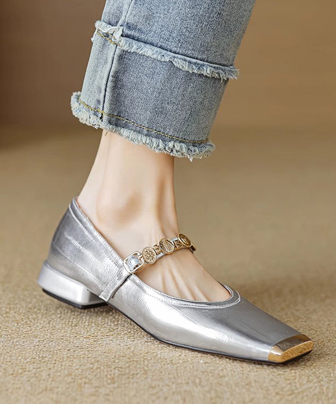 Gold Splicing Stylish Flat Shoes Square Toe Buckle Strap QK056 shoe-PDX241013