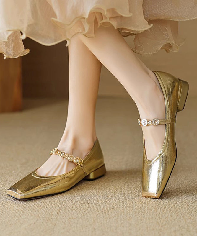 Gold Splicing Stylish Flat Shoes Square Toe Buckle Strap QK056 shoe-PDX241013