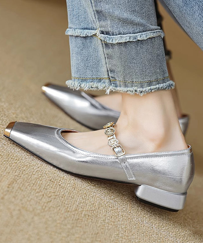 Gold Splicing Stylish Flat Shoes Square Toe Buckle Strap QK056 shoe-PDX241013