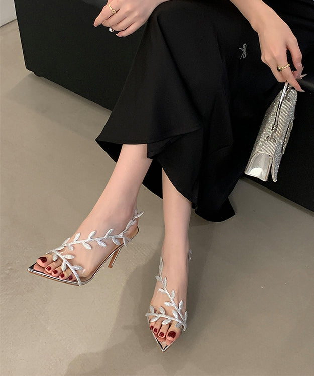 Gold Stiletto Peep Toe Pointed Splicing Sandals Zircon FashionChic