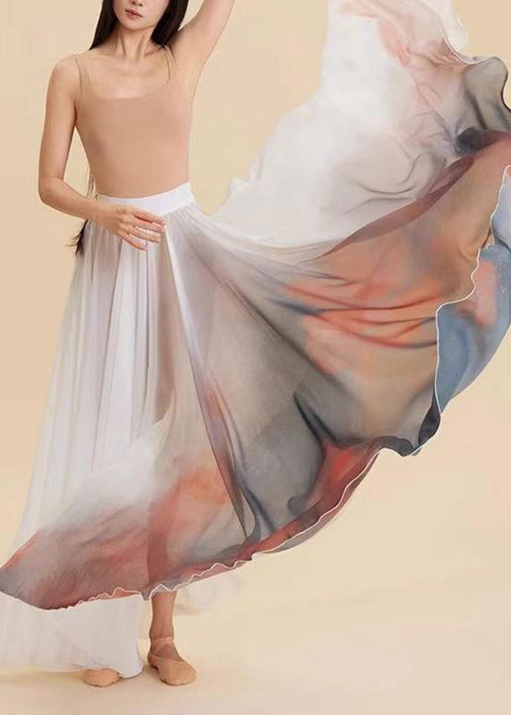 Maxi Skirt Color Silk High Waist Gradient FashionChic