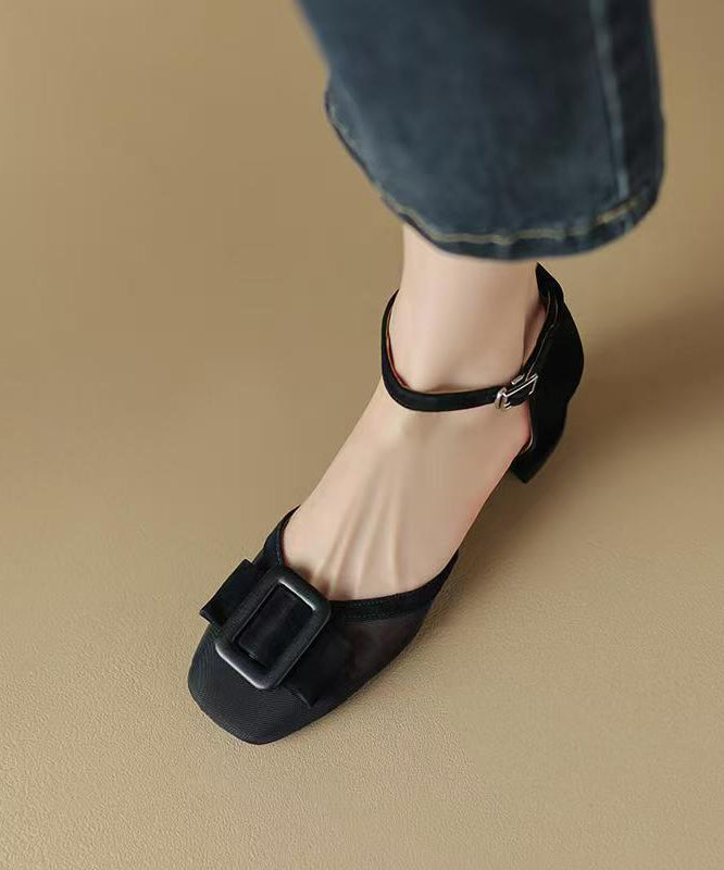 Strap Grass Sandals Chic Chunky Buckle Green Tulle Splicing FashionChic