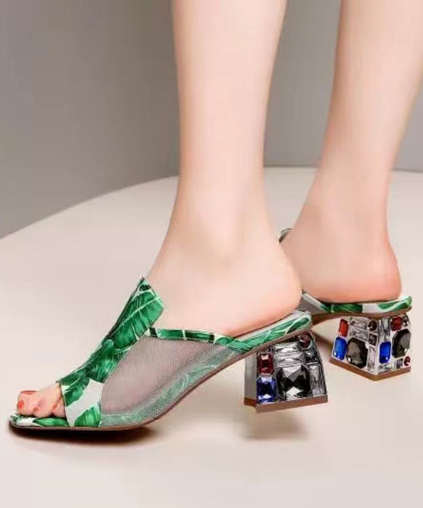 Green Breathable Mesh Splicing Zircon Slide Sandals RT1052 Ada Fashion