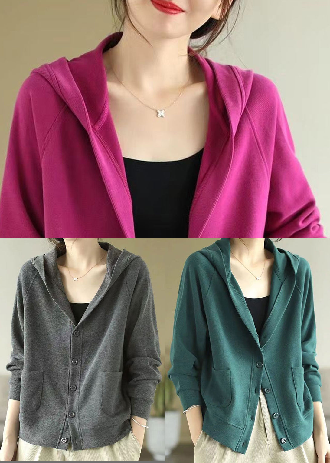 Green Cotton Coat Outwear Hooded Spring TJ019