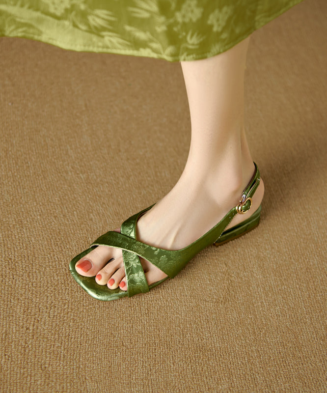 Strap Cross Leather Sandals Cowhide Peep Green Walking Splicing FashionChic