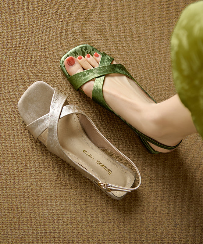 Strap Cross Leather Sandals Cowhide Peep Green Walking Splicing FashionChic