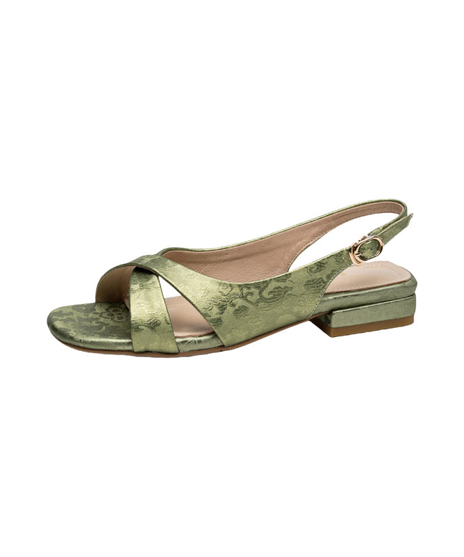 Strap Cross Leather Sandals Cowhide Peep Green Walking Splicing FashionChic
