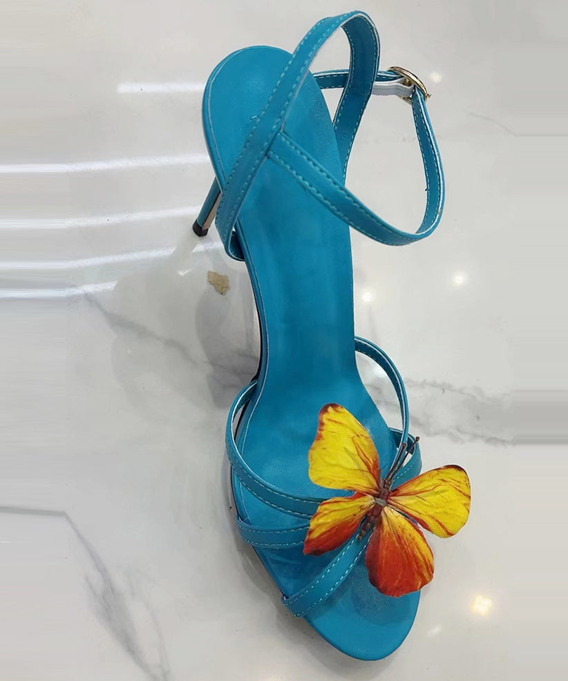 Sandals High Splicing Fashion Heels Green Leather Cowhide FashionChic