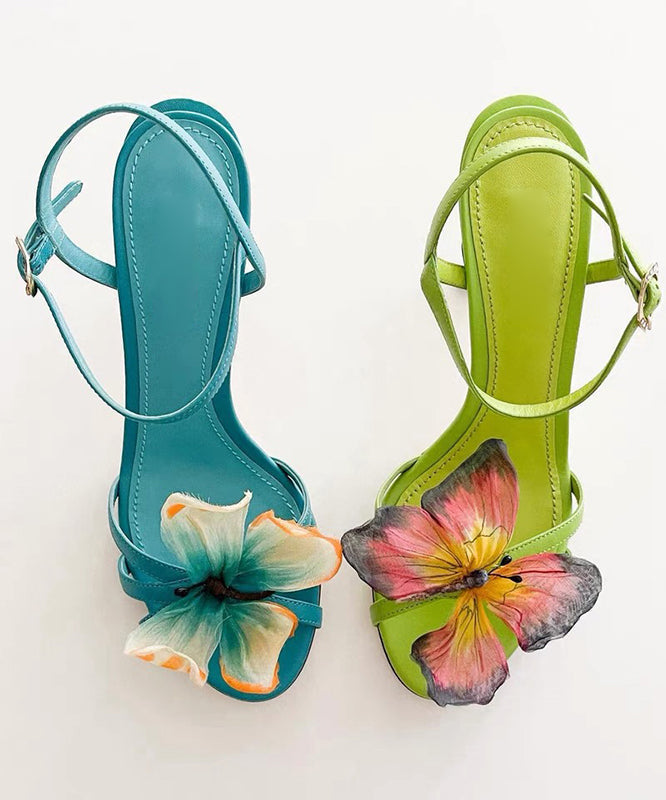 Sandals High Splicing Fashion Heels Green Leather Cowhide FashionChic