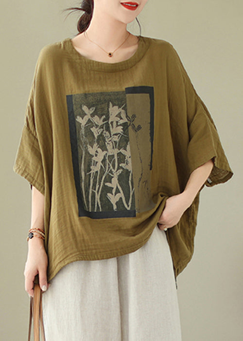 O Design t Top Neck Green Sleeve Cotton Batwing Low Shirts High FashionChic