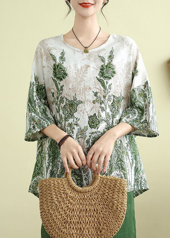 Summer Loose Top Green O-Neck Patchwork FashionChic
