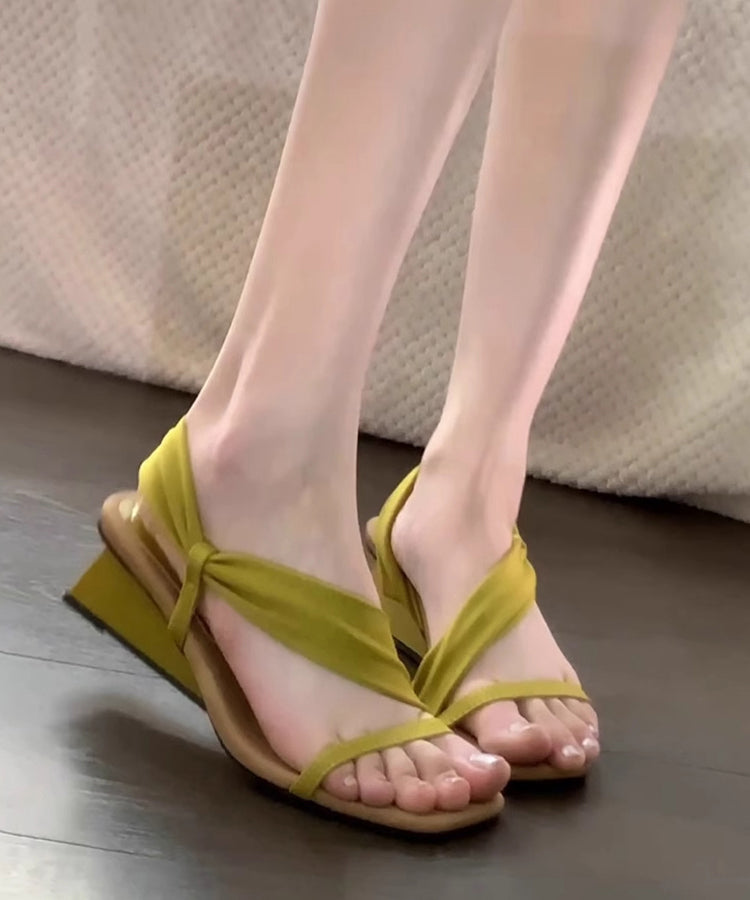 Green Toe Sandals Wedge Peep Splicing French FashionChic