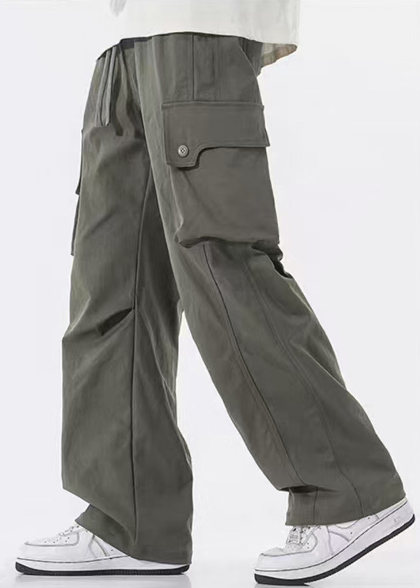Men Pockets Pants Waist Casual Spring Elastic Cotton Green FashionChic