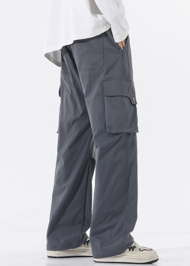 Men Pockets Pants Waist Casual Spring Elastic Cotton Green FashionChic