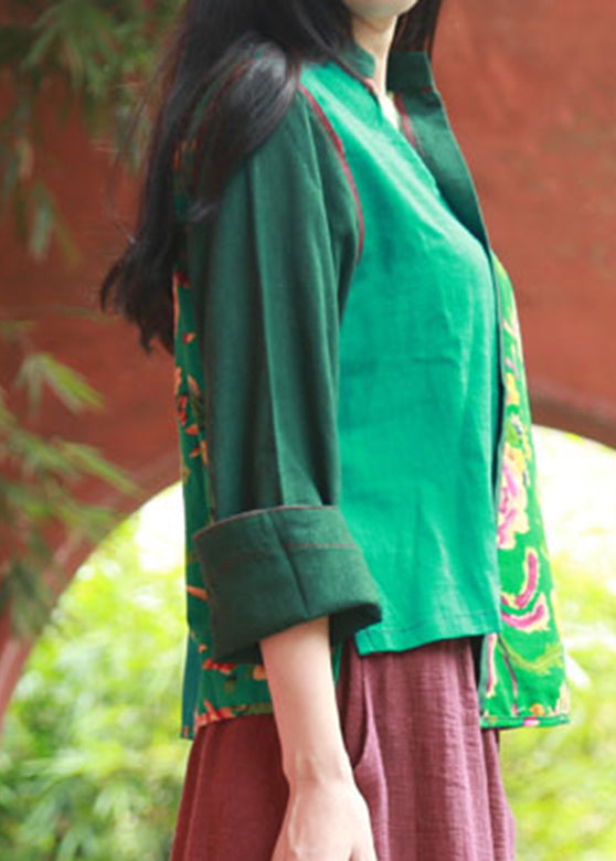 Green Print Asymmetrical Shirt Long Sleeve VB1023 Ada Fashion