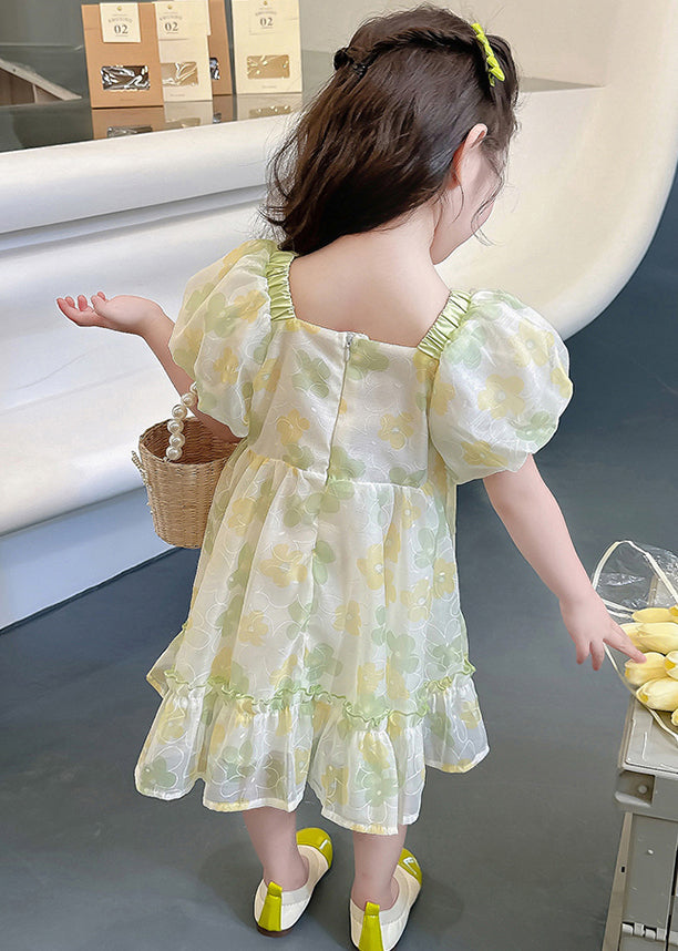 Green Print Cotton Girls Dresses Square Collar Short Sleeve TT020 MM-RCTZSDGL240816