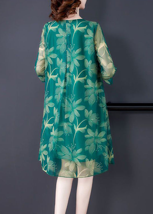 Green Print Tulle Dresses O Neck Half Sleeve OP1084 Ada Fashion