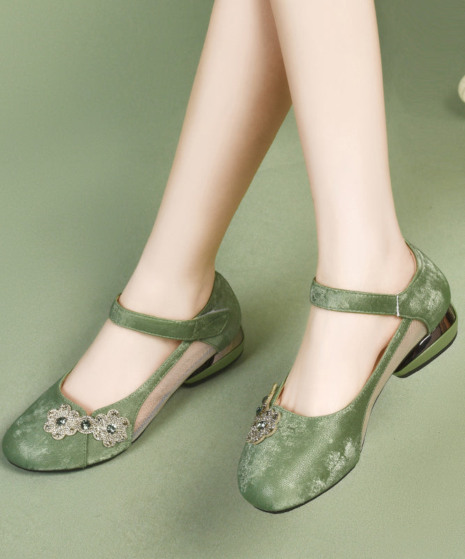 Satin Green Breathable Splicing Strap Buckle Sandals Mesh FashionChic