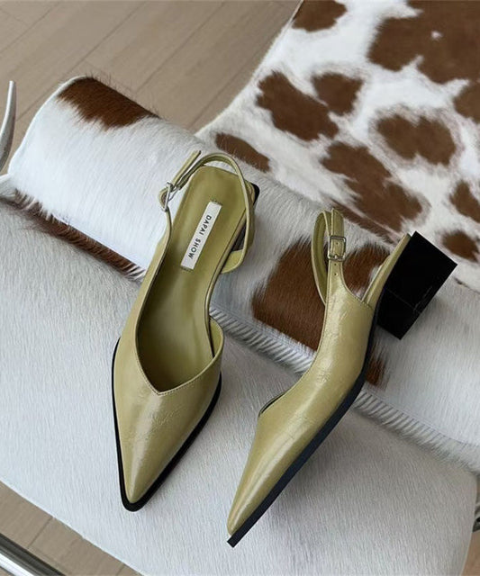 Chunky Splicing Faux Sandals Leather Toe Pointed Green FashionChic