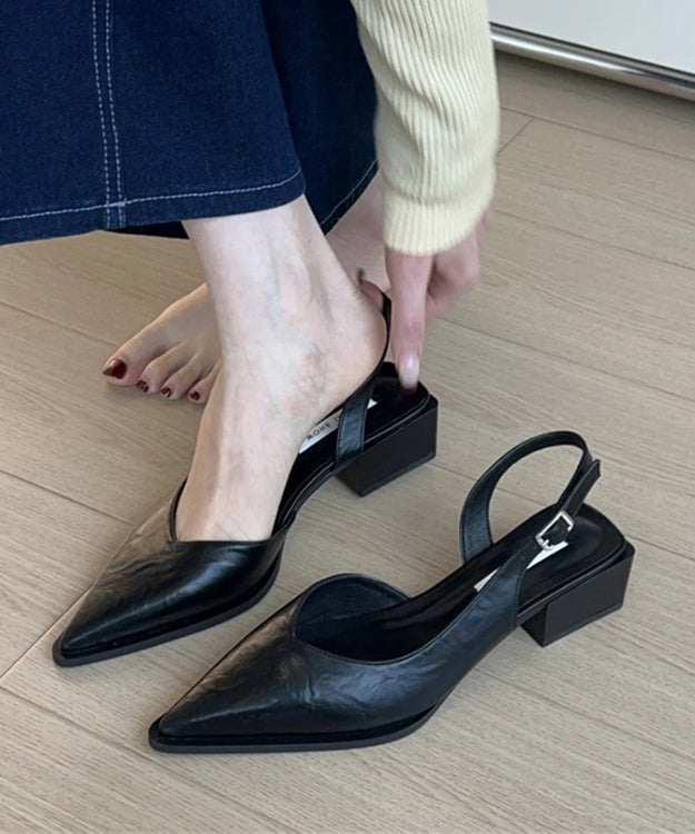 Chunky Splicing Faux Sandals Leather Toe Pointed Green FashionChic