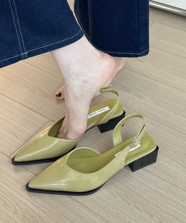 Chunky Splicing Faux Sandals Leather Toe Pointed Green FashionChic