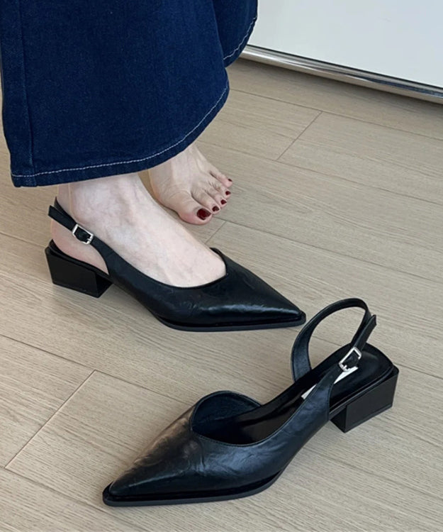 Chunky Splicing Faux Sandals Leather Toe Pointed Green FashionChic