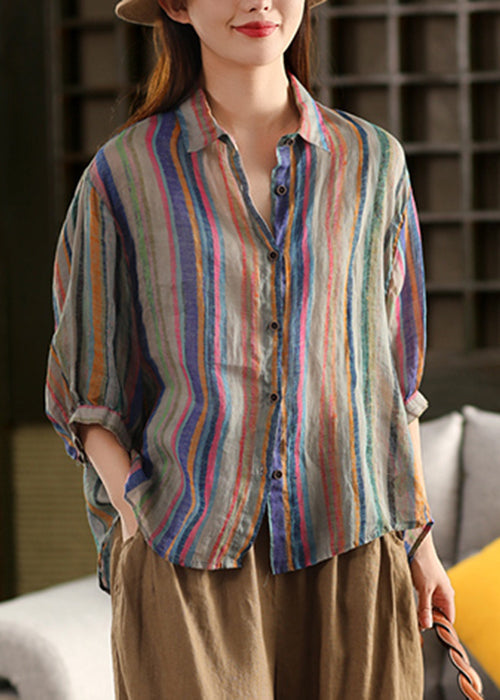 Collar Fall Peter Green Shirt Stripe Pan Linen Button FashionChic