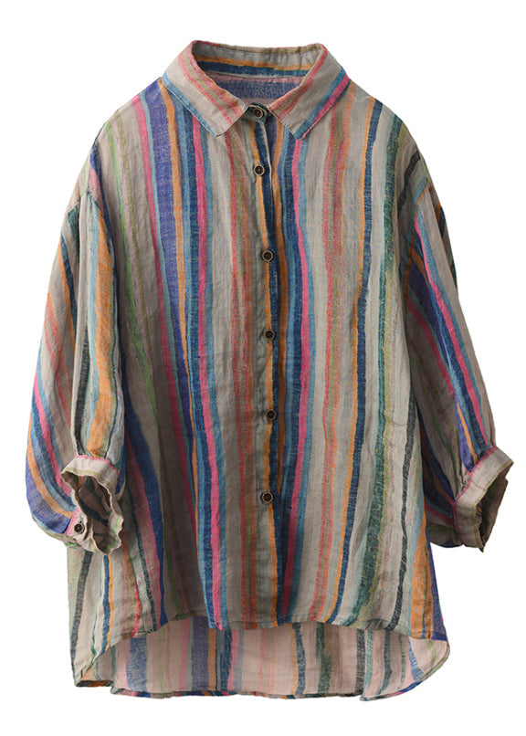 Collar Fall Peter Green Shirt Stripe Pan Linen Button FashionChic
