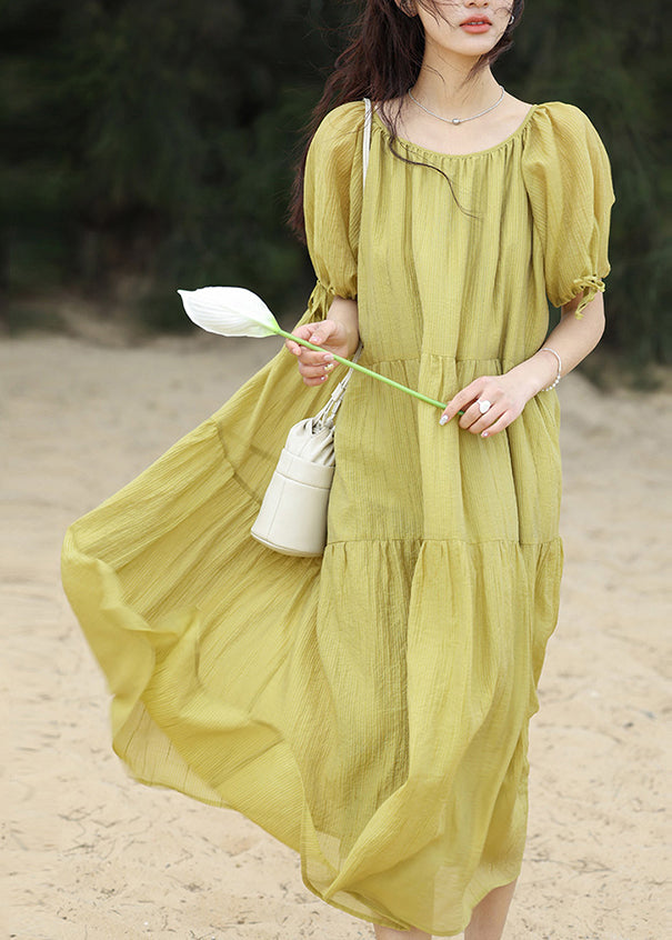 Green Wrinkled Maxi Dress Short Sleeve WW025 OL-SDL240812