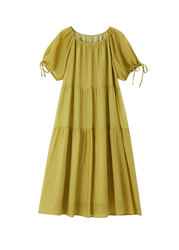 Green Wrinkled Maxi Dress Short Sleeve WW025 OL-SDL240812