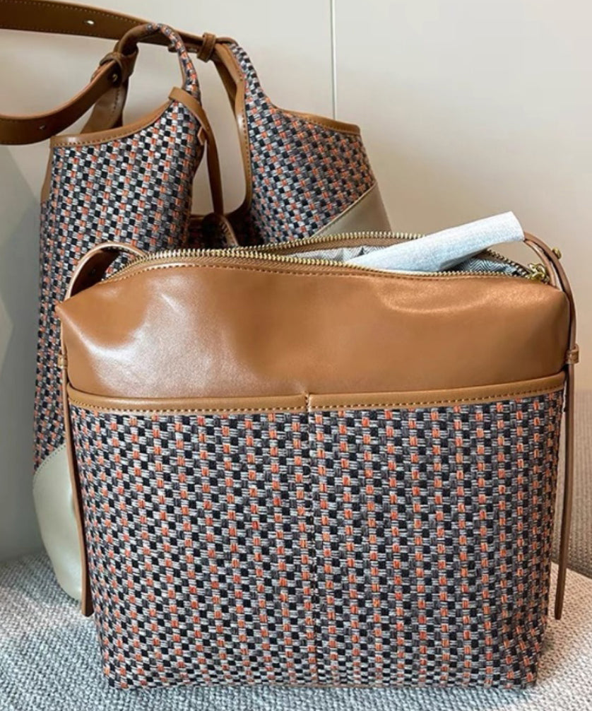 Handmade Apricot Print Patchwork Faux Leather Tote Handbag MM087 Bag-BGS240620