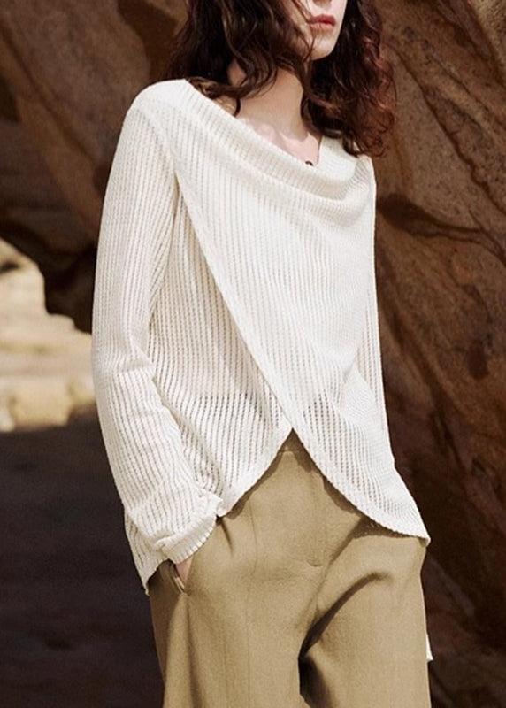 Knit Handmade Asymmetrical Silk Shirt Beige Spring Ice FashionChic