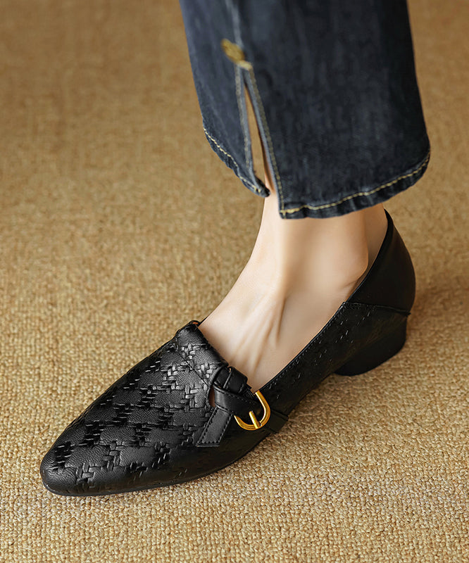 Leather Cowhide Pointed Feet Toe Handmade Shoes Flat Brown FashionChic