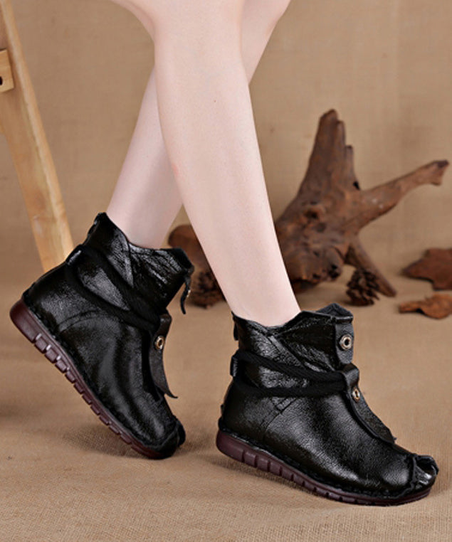 Leather Brown Splicing Cowhide Comfortable Boots Handmade FashionChic