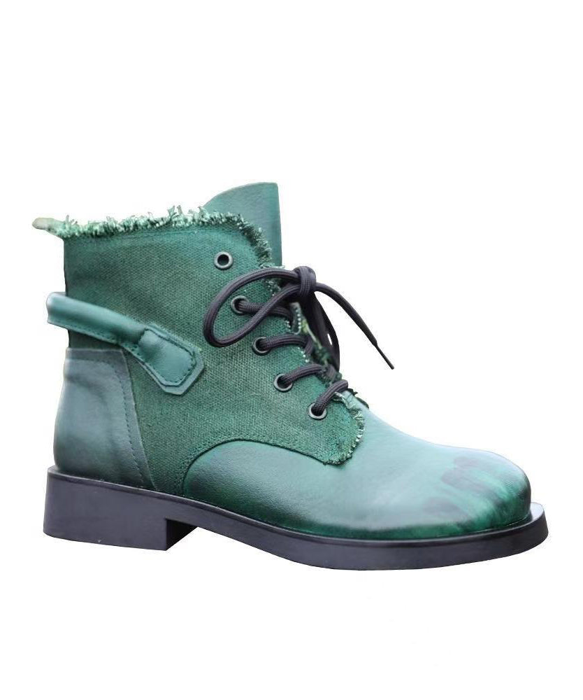 Handmade Comfy Brown Cowhide Leather Splicing Boots Lace Up OM003 ABC