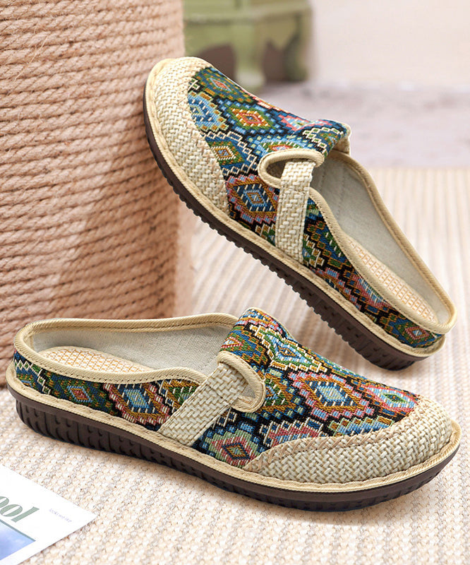 Green Splicing Slide Handmade Sandals Comfy Linen FashionChic