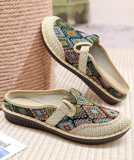 Green Splicing Slide Handmade Sandals Comfy Linen FashionChic