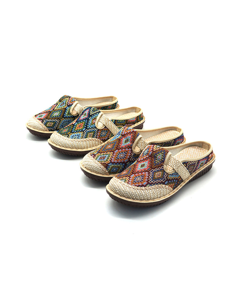 Green Splicing Slide Handmade Sandals Comfy Linen FashionChic